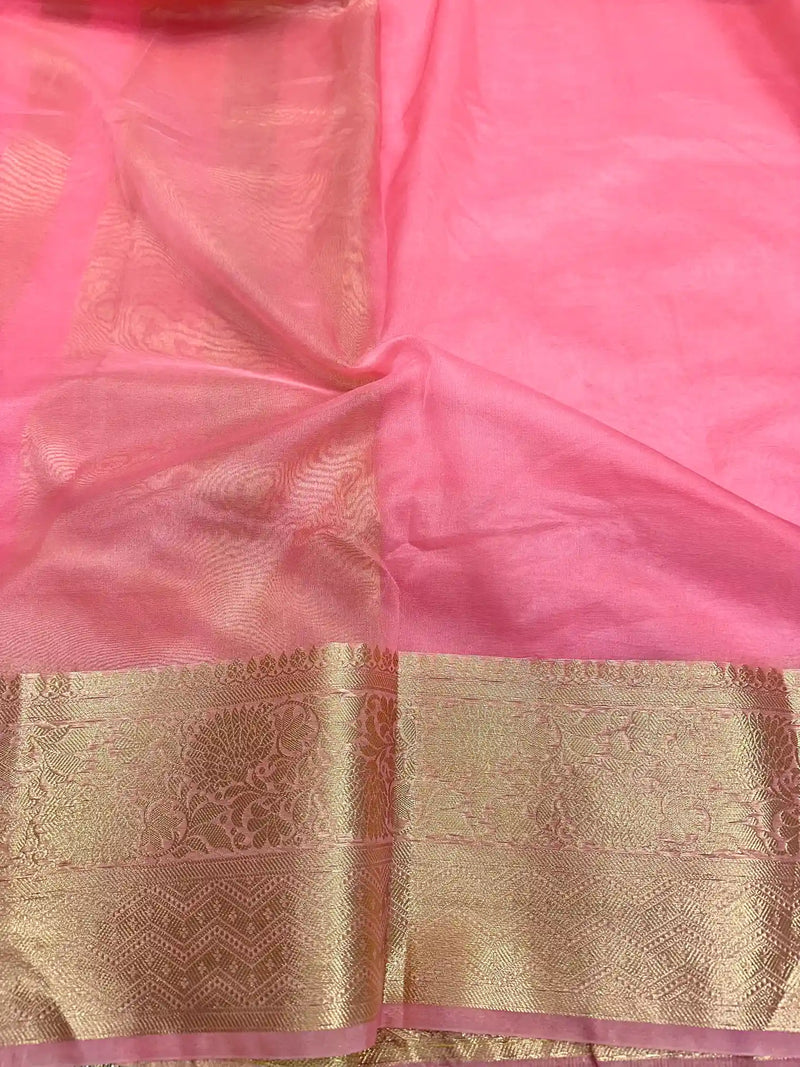 Baby Pink Shade Organza Silk Designer Saree