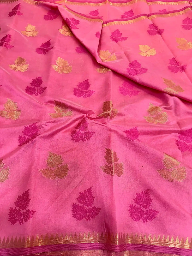 Baby Pink Soft Cotton Silk Banarasi Saree