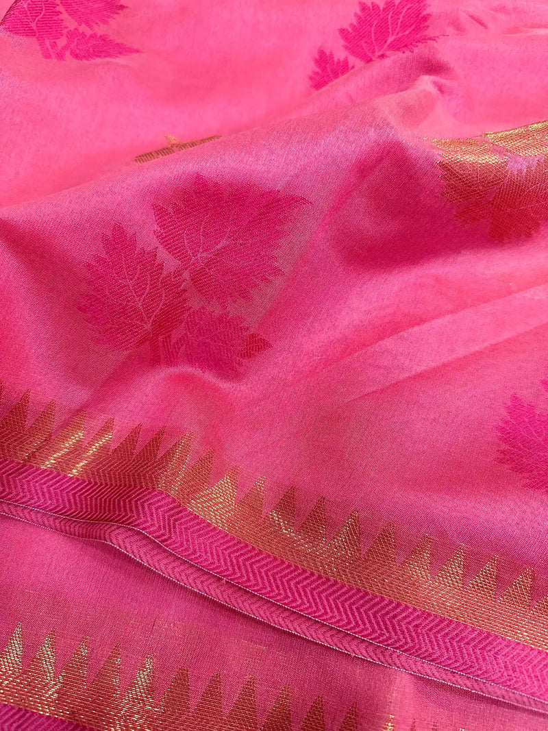 Baby Pink Soft Cotton Silk Banarasi Saree