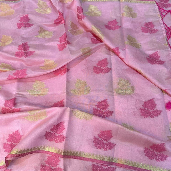 Baby Pink Soft Cotton Silk Banarasi Sarees