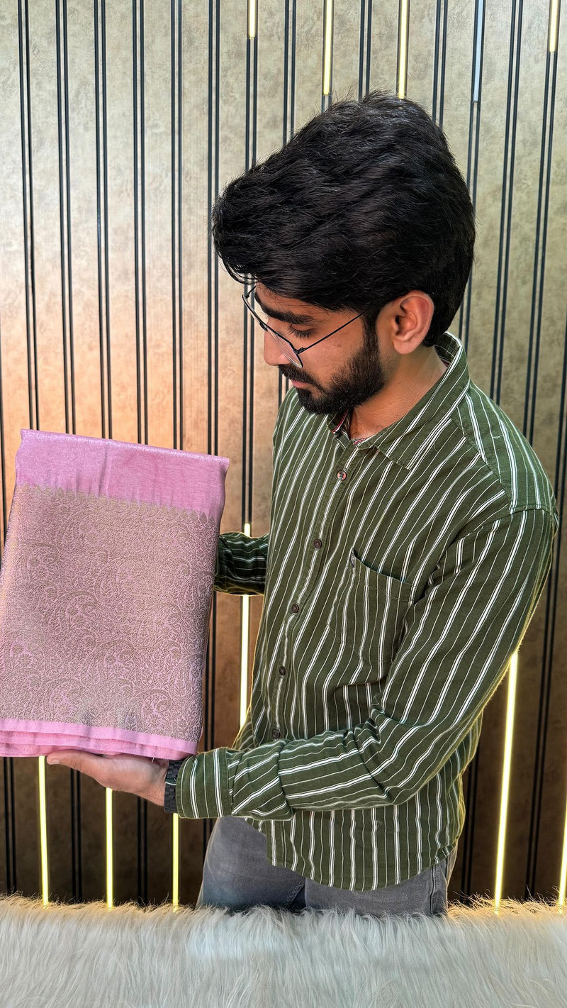 Baby Pink Tissue Silk in Warm Silk Fusion Saree