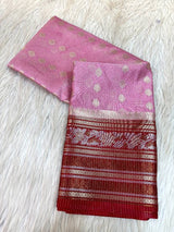 Baby Pink Warm Silk Checks Buta Banarasi Saree