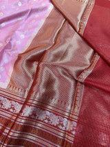 Baby Pink Warm Silk Checks Buta Banarasi Saree