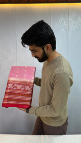 Baby Pink Warm Silk Checks Buta Banarasi Saree