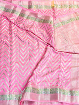 Baby Pink Zig Zag Pure Chiniya Silk Saree