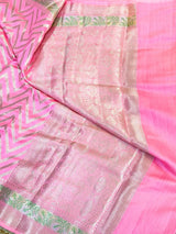 Baby Pink Zig Zag Pure Chiniya Silk Saree