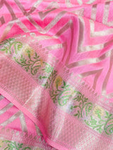 Baby Pink Zig Zag Pure Chiniya Silk Saree