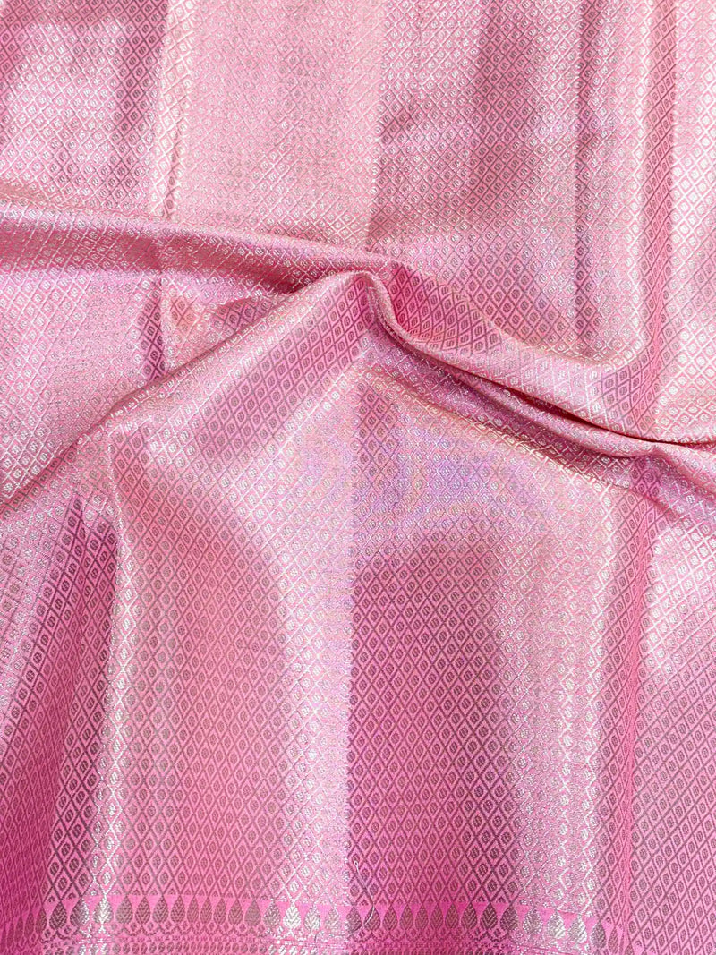 Baby Pink Zig Zag Pure Chiniya Silk Saree