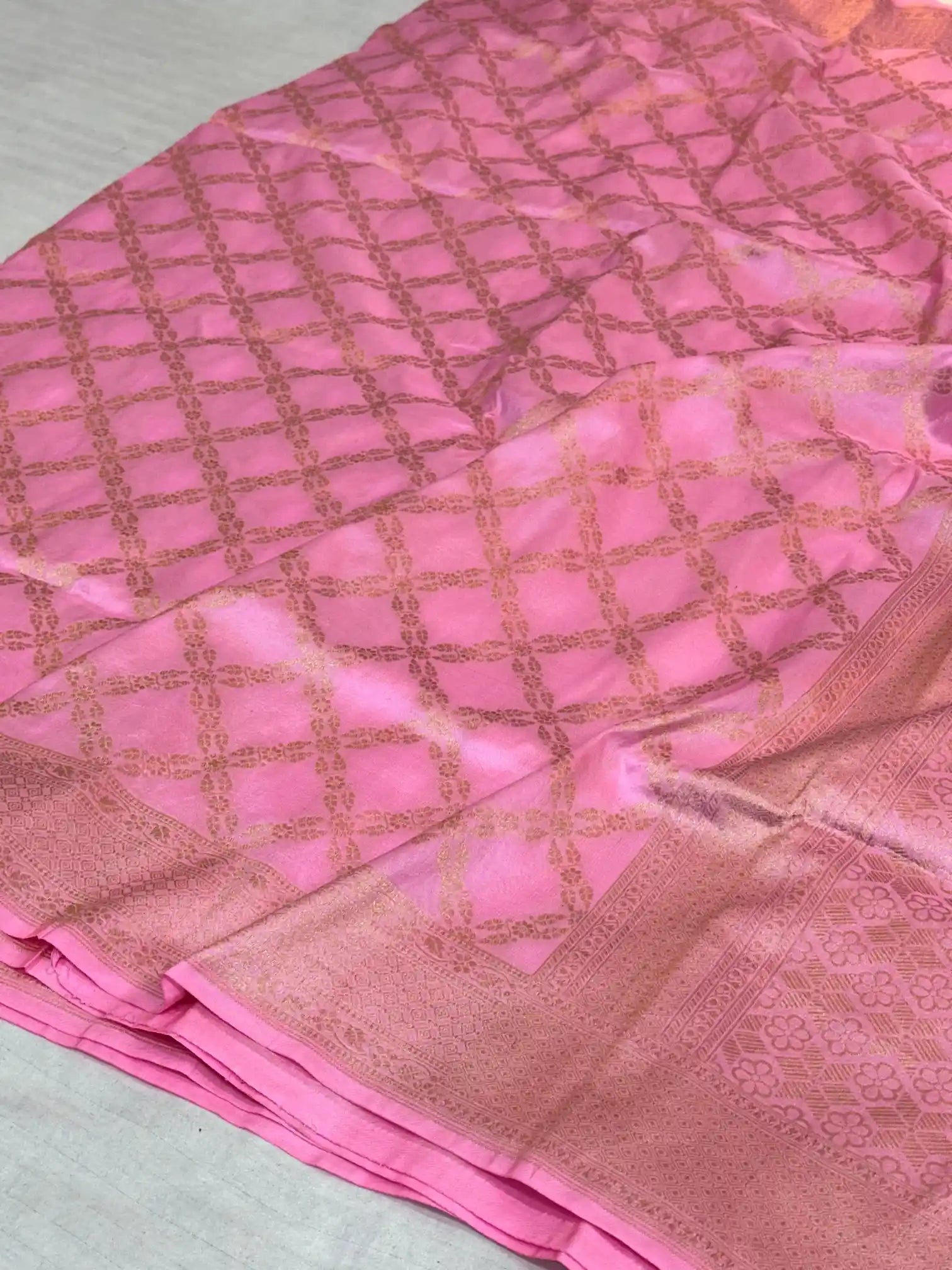 Baby pink jangla weave pure katan silk Banarasi saree