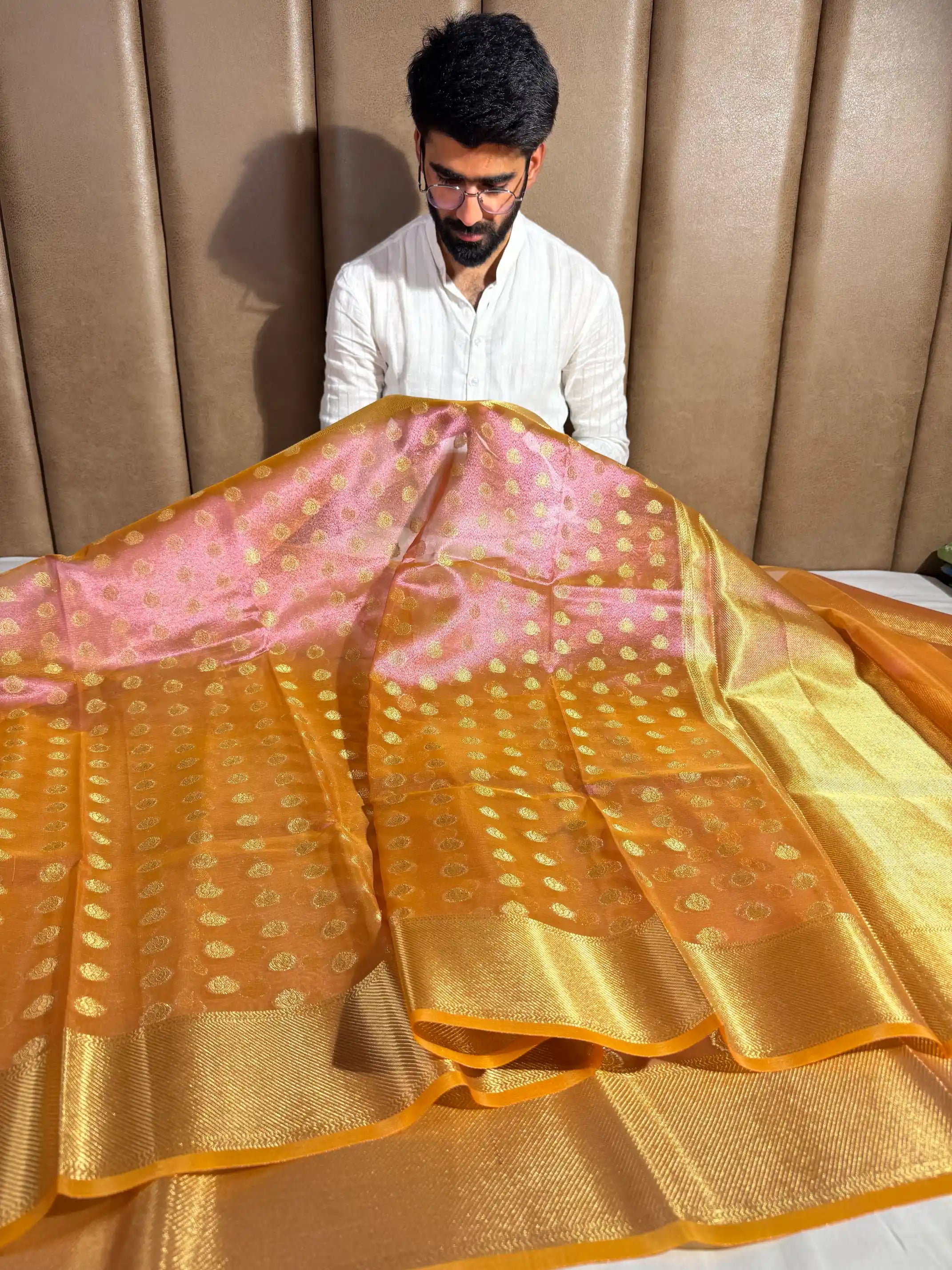 Baby pink soft tissue jacquard Banarasi saree