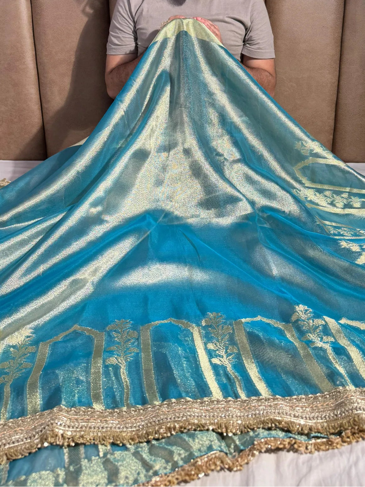 Banarasi premium mughal art tissue silk saree with heavy lacework