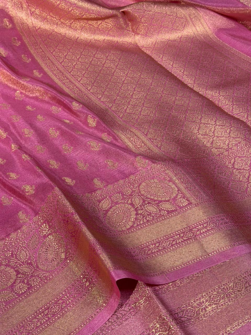Barbie Pink Breathable Soft Tissue Banarasi Saree