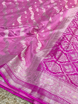 Barbie Pink Leheriya Pure Chiniya Silk Banarasi Saree