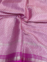 Barbie Pink Leheriya Pure Chiniya Silk Banarasi Saree