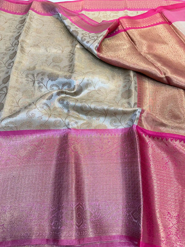 Beige Kanjivaram Soft Tissue Silk Saree