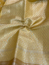 Biscotti Yellow Leheriya Pure Chiniya Silk Banarasi Saree