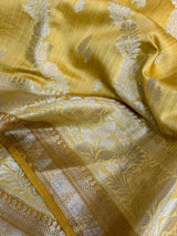 Biscotti Yellow Leheriya Pure Chiniya Silk Banarasi Saree