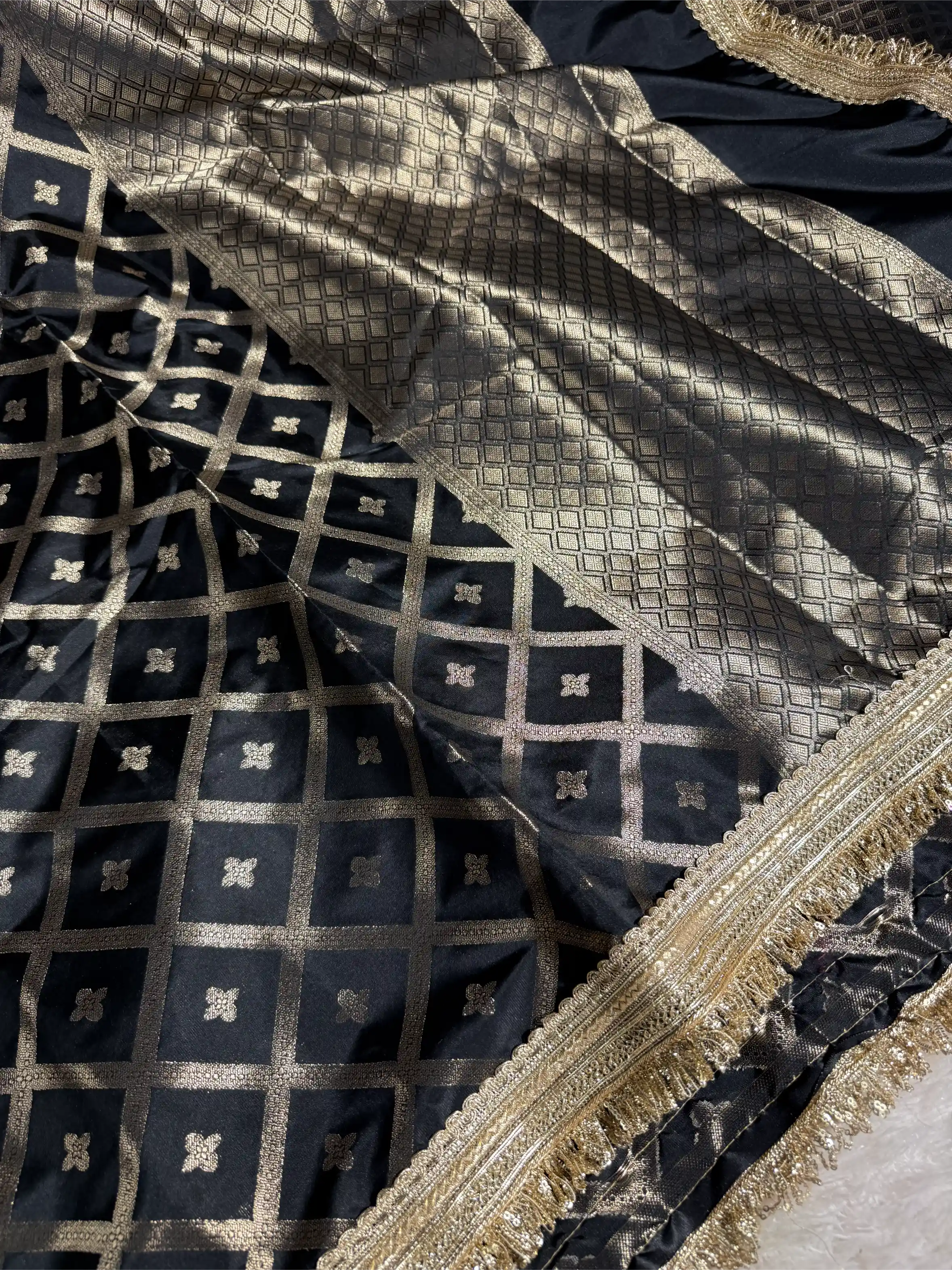 Black Chinia Silk Checkered Designer Banarasi Saree