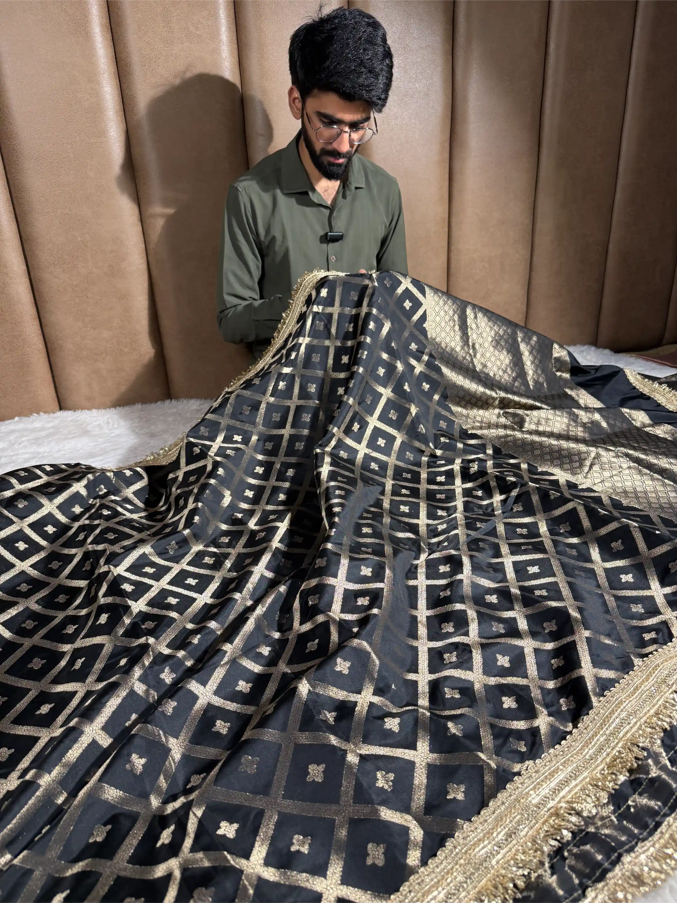 Black Chinia Silk Checkered Designer Banarasi Saree