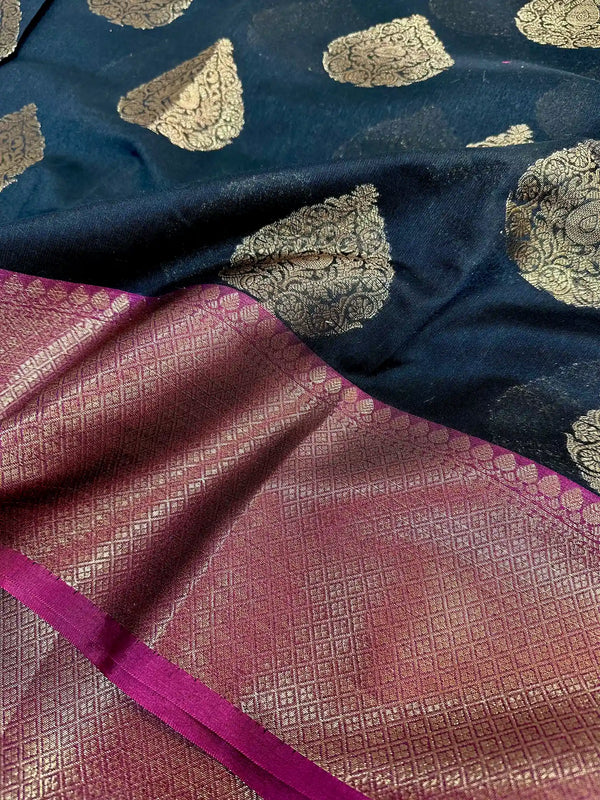 Black Cotton Silk Buta Banarasi Saree