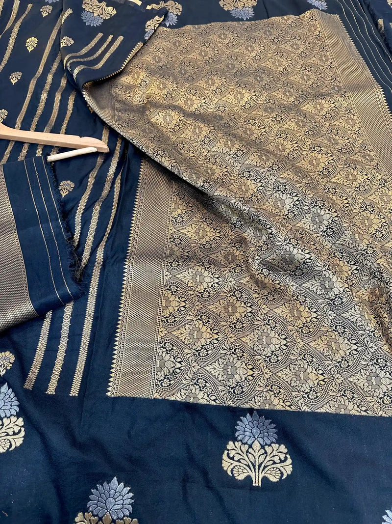 Black Mashru Katan Silk Banarasi Saree