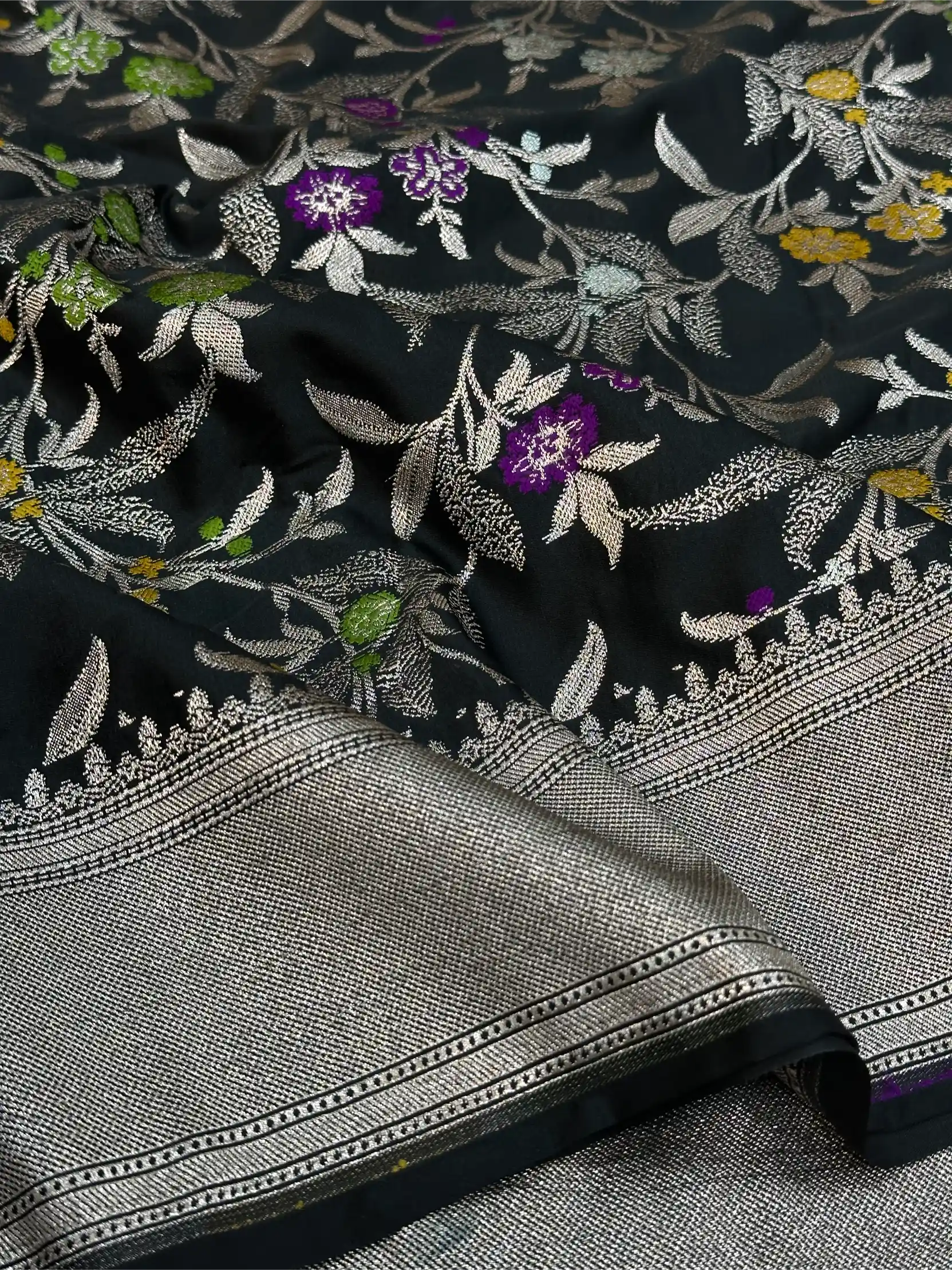 Black Mashru Katan Silk Meenakari Intricate Weave Banarasi Saree