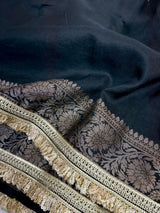 Black Mysore Silk Designer Lace Attached Banarasi Saree 