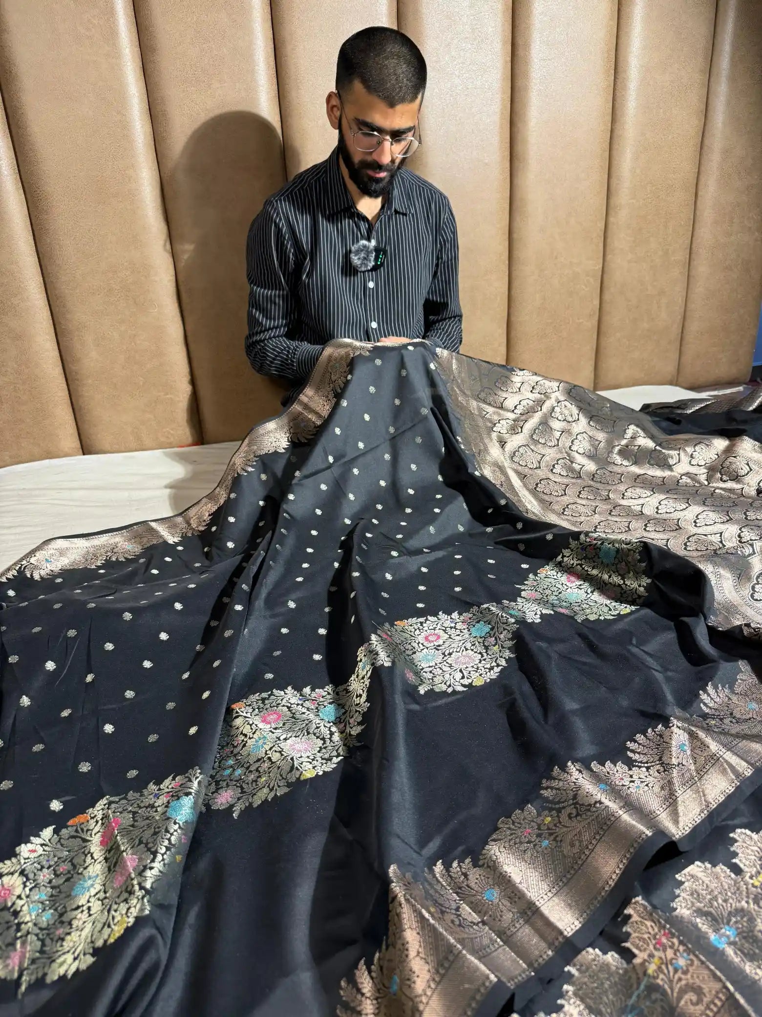 Black Semi Katan Silk Meenakari Intricate Weave Banarasi Saree