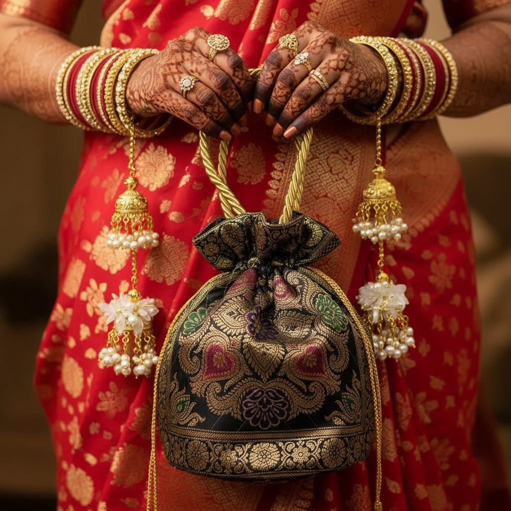 Black Shade Banarasi Potli Bags 
