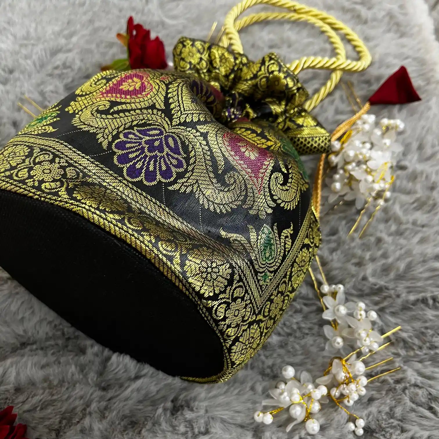 Black Shade Banarasi Potli Bags 