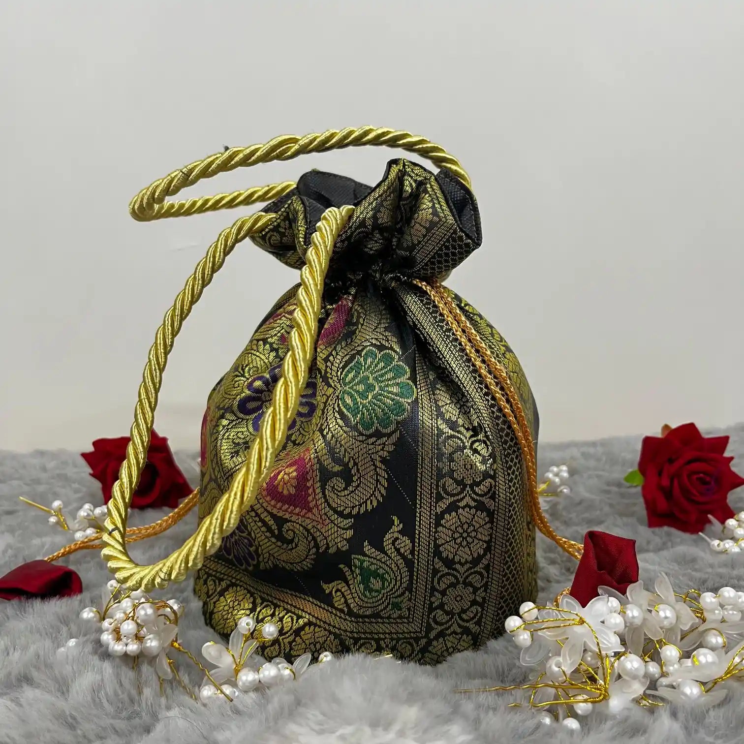 Black Shade Banarasi Potli Bags 