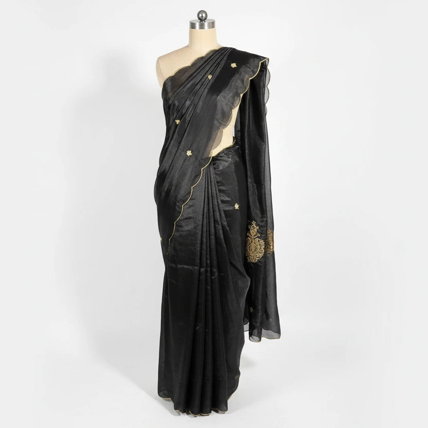Black Shade Shimmery Tissue Silk Designer Saree