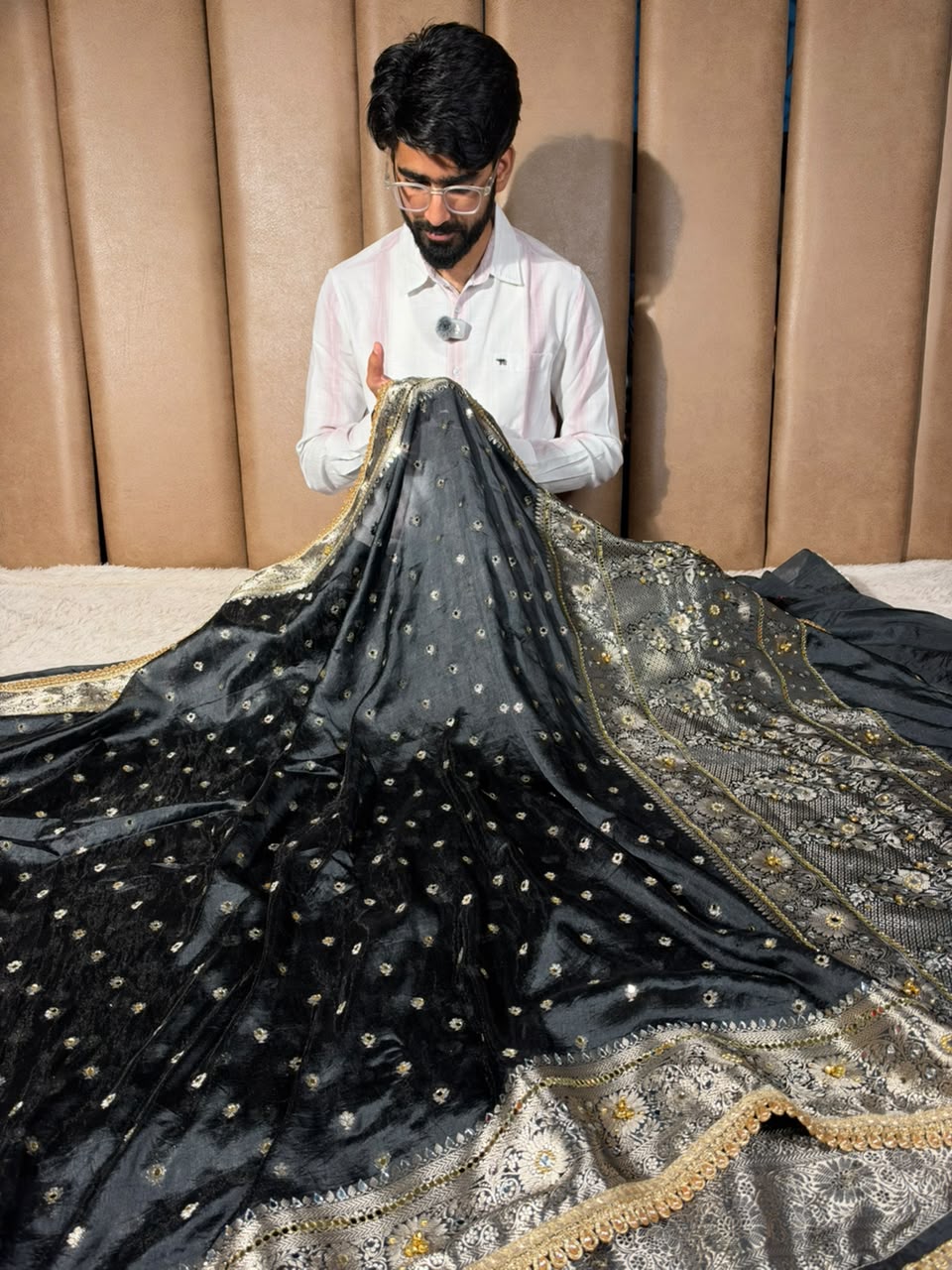 Black Soft Georgette Ghungroo Mirror Work Saree