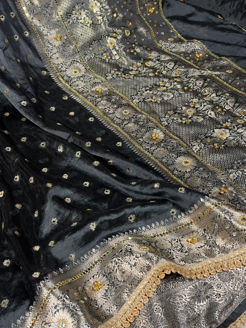 Black Soft Georgette Ghungroo Mirror Work Saree