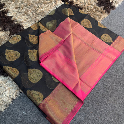 Black Cotton Silk Buta Banarasi Saree