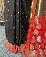 Black Katan Silk Handloom Banarasi Saree