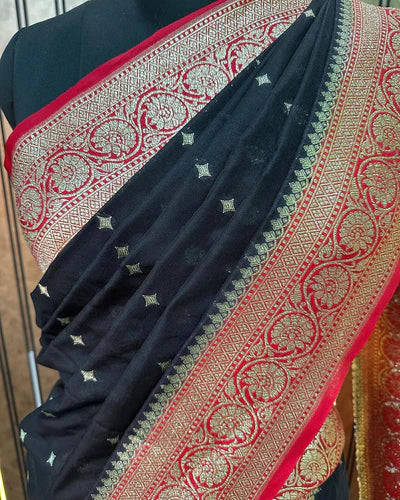 Black Katan Silk Handloom Banarasi Saree