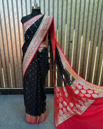 Black Katan Silk Handloom Banarasi Saree