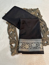Black Mysore Silk Golden Zari Floral Embossed Pallu Saree