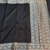 Black Mysore Silk Golden Zari Floral Embossed Pallu Saree