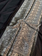 Black Mysore Silk Golden Zari Floral Embossed Pallu Saree