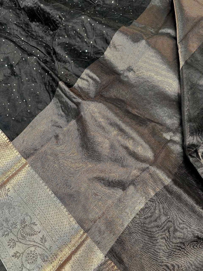 Black Organza Silk Sequin Work Banarasi Saree