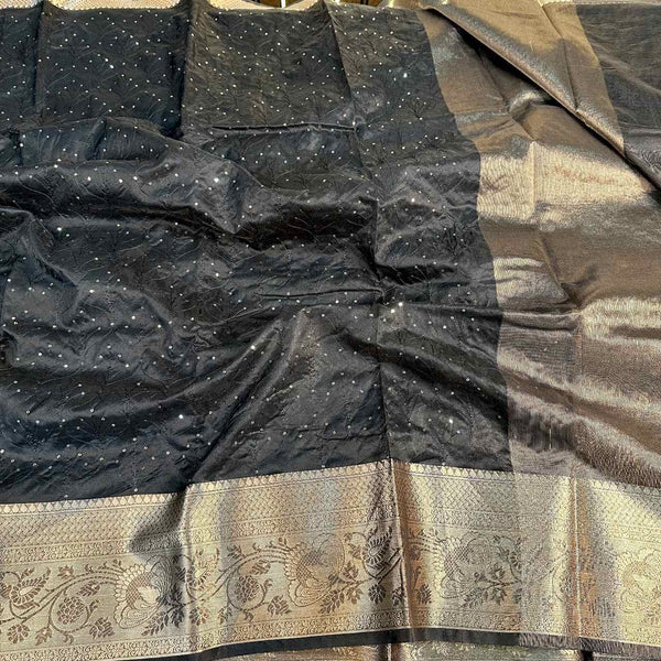 Black Organza Silk Sequin Work Banarasi Saree
