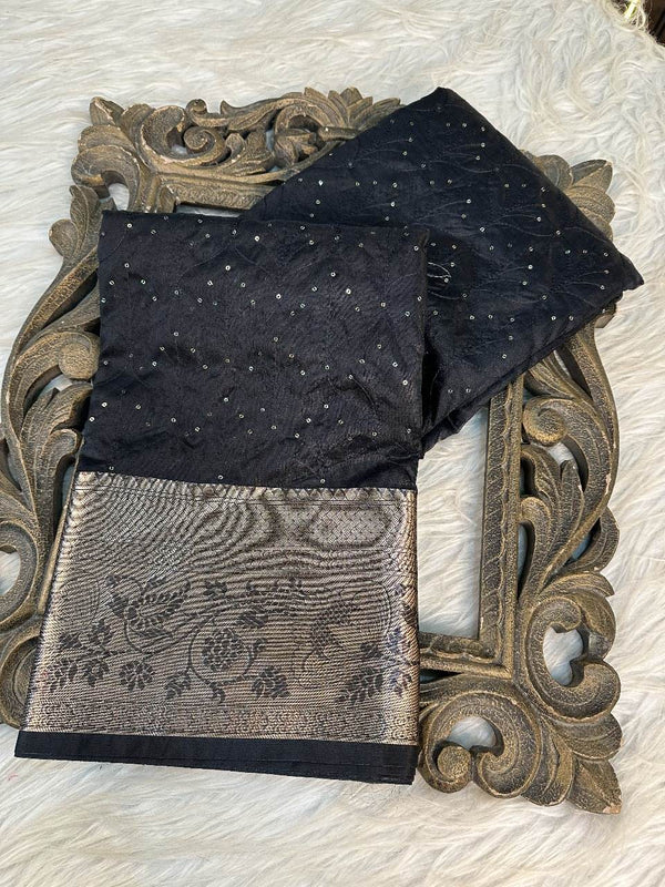 Black Organza Silk Sequin Work Banarasi Saree