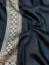 Black Polk Dots Munga Silk Banarasi Saree