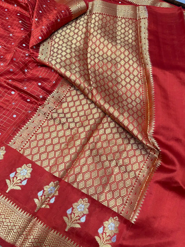 Blood Red Raw Mango Silk Banarasi Saree