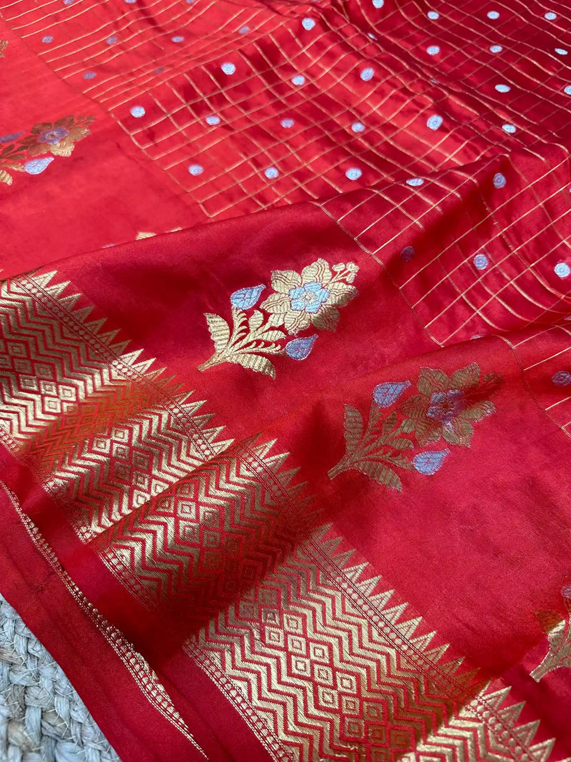 Blood Red Raw Mango Silk Banarasi Saree