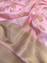 Blossom Pink Mashru Katan Zari Buta Banarasi Saree 