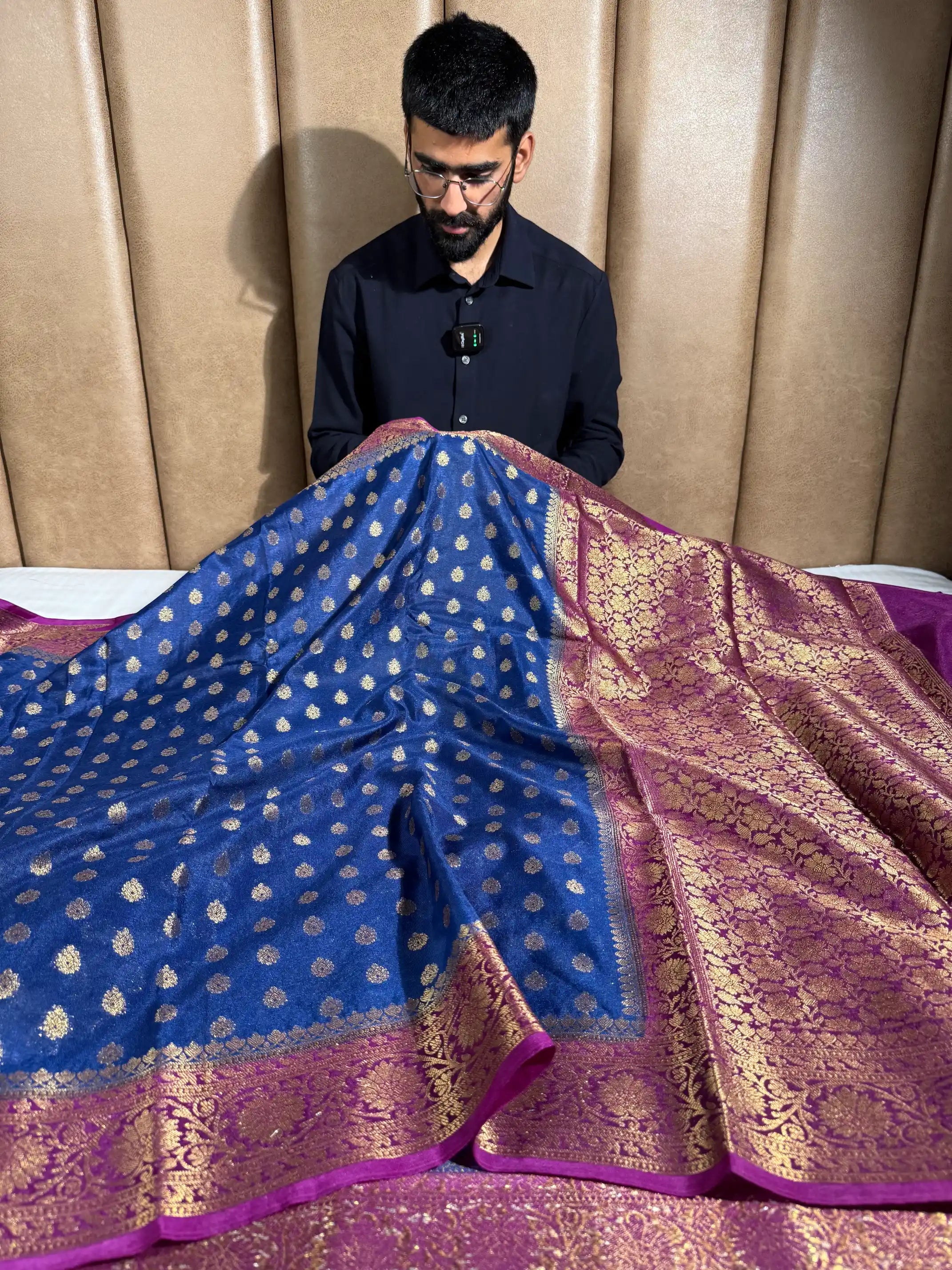 Blue Georgette Silk Khaddi Buti Weave Banarasi Saree