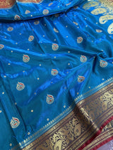 Blue Satin Silk Embroidered Saree